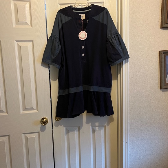 Umgee Navy Blue Tunic Dress with Button Details - Picture 4 of 5
